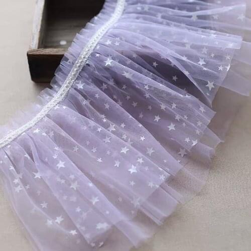 5 yards 2 Layer Light Purple Ruffled Mesh Lace With Star DIY Pleated Tull Trim For Cake Dress pink beige