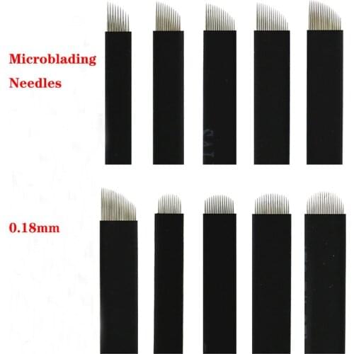 50 Pcs 0.16mm Black Microblading Blade Permanent Makeup Manual Eyebrow Tattoo Needle Pin Bevel 9/11/12/14/16/18 Flex U Shape Pin