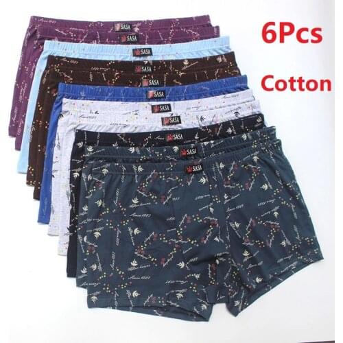 6Pcs/Lot MenS Underwear Boxer Shorts Cotton Plus Size Loose Breathable Mid-Waist Print Sexy Middle-Aged MenS Shorts