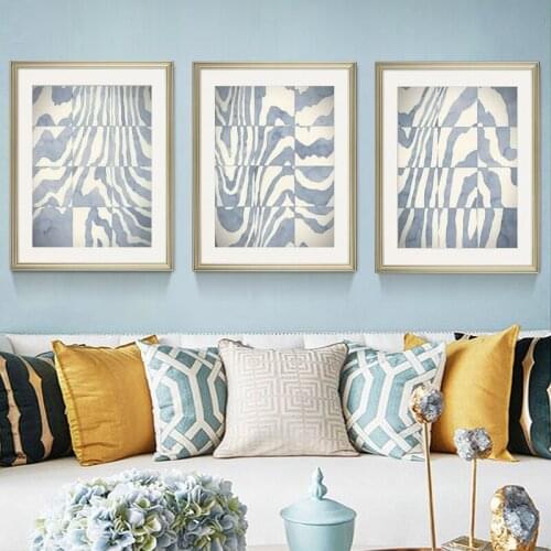 Abstract Posters Blue Line Square Combination Art wall Nordic Canvas Painting Prints Picture for Living Room Decoration