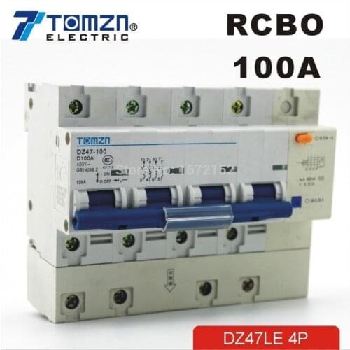 DZ47LE 4P 100A D type 400V~ 50HZ/60HZ Residual current Circuit breaker with over current and Leakage protection RCBO