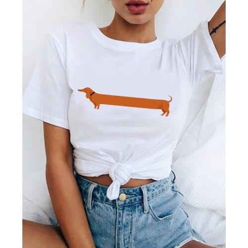 White T Shirt Women Summer Sausage Dog Short Sleeve Lady Tops Tshirt Ladies Womens Graphic Female Tee T-Shirt