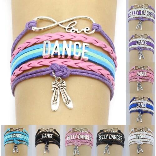 10PC/Lot Infinity Love Dance Belly Dancer Charm Wrap Bracelets Pink Gifts Bracelets Leather Custom Women & Men Bracelet Jewelry