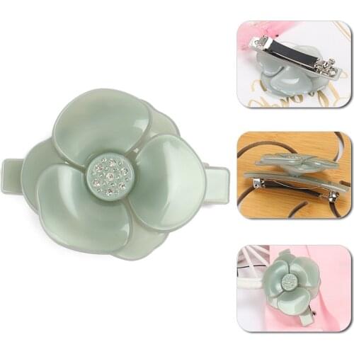 Buena Pure Color Camellia Hair Clips Jade Color French Acetate Flower Hair Barrette Small Big Camellia Hair Accessories