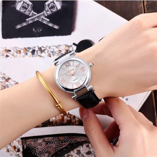 Fashion Women Quartz Wrist Watches Rome Digital Geneva Black White Ladies Leather Watch Female clock Relogio Feminino