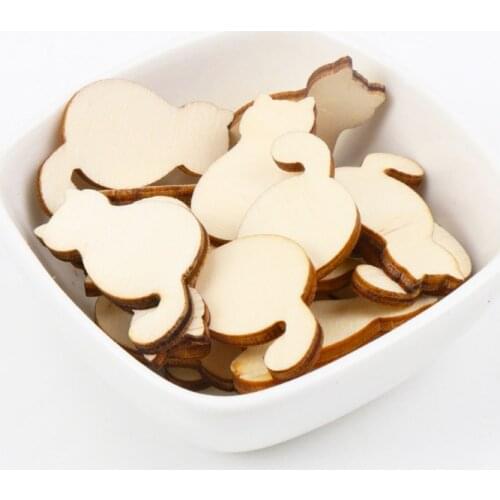 Natural Cat Pattern Wooden Scrapbooking Art Collection Craft For Handmade Accessory Sewing Home 23x35mm 30pcs