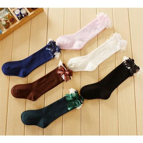 Girls Baby Tutu Socks Spanish Knee High Satin Bow Socks Soft Frilly Kids Princess Socks 0-6Y