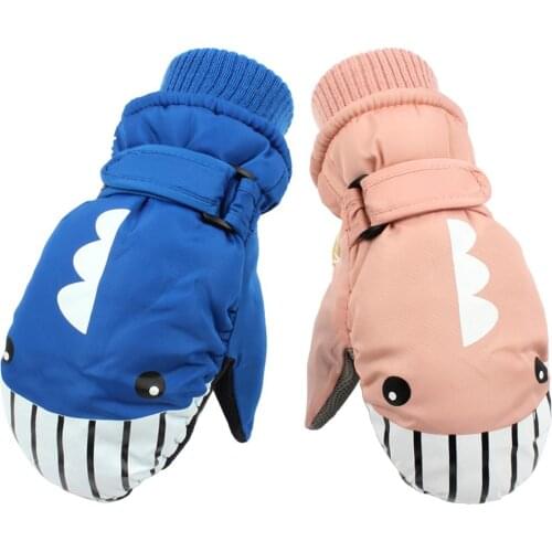 Children kids warm winter plush waterproof shark printing waterproof wear-resistant breathable cycling gloves
