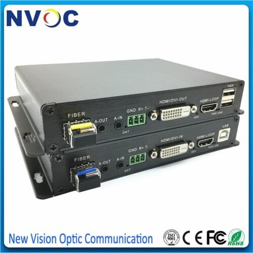 DVI/HDMI KVM Fiber Optic Converter USB Mouse and Keyboard and 3.5mm Audio,RS232,3G10KM,LC SFP,HDMI/DVI KVM Fiber KVM Extender