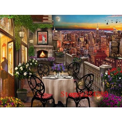 Leisure Elegant balcony Scenic Needlework City Night 14ct Unprinted Handmade Embroidery Cross Stitch Kits Set DIY Home Decor