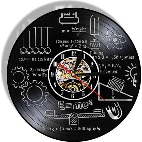 Physics E=mc2 Theory Relativity Vinyl Record Wall Clock Science Record Clock Teacher School Classroom Art Decor For Boys GIft