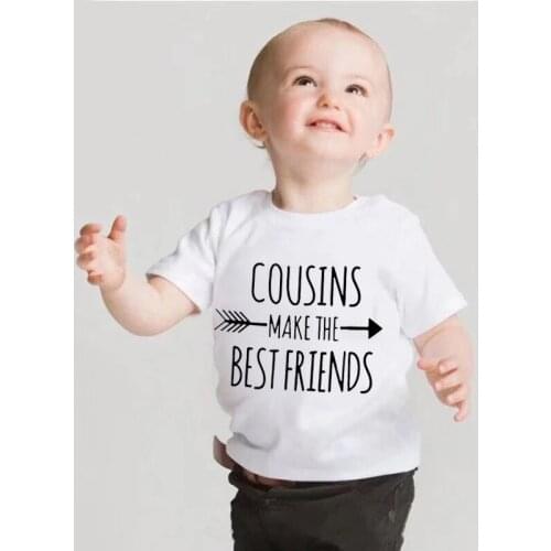 Cousins Make the Best Friend Cute Baby Boy Tshirt Casual Letter Print Girls Tshirt Round Neck Simple Style Fashion Kids Tshirt