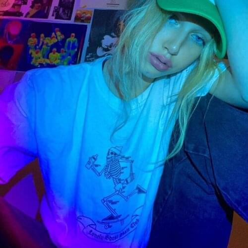 Sweet punk T-shirt women summer 2021 Korean Japanese Harajuku style hot anime Skeleton print loose student short sleeve shirt