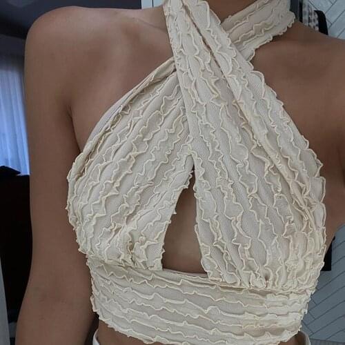 Giyu Criss-cross Halter Backless Crop Top Hollow Out Sexy Sleeveless Women Camis High Street Chic 2021 Tank Top Cropped Summer