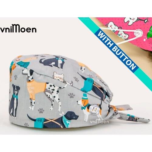 Cap medical Pharmacy Pet Shop Women Doctors Surgical Hat Nurses Hats with Button Accessories Nursing Scrubs Cap Medical Uniform