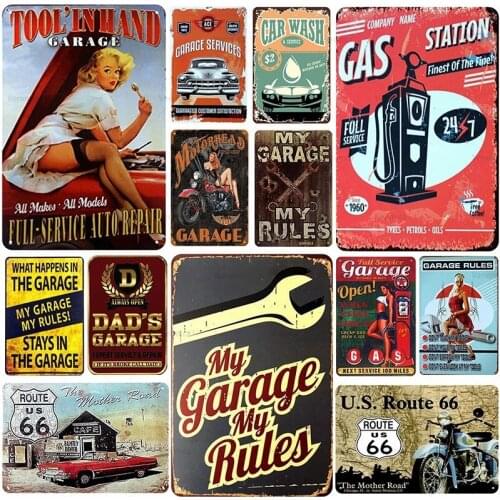 Garage Motorcycle Route 66 Plaque Metal Vintage Tin Sign Poster Pin Up Decor for Bar Garage Oil Station High-Speed Service Area