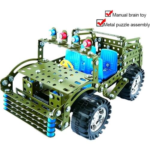 Metal building blocks toys puzzle assembling handmade diy creative gift 3d metal jeep model assembly blocks