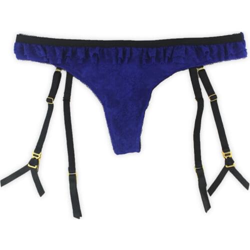 Fashion Royal Blue Lace Gauze Removable Straps Women/Female/Lady Garter Belt with Thong for Stocking Suspender Lingerie GA1022