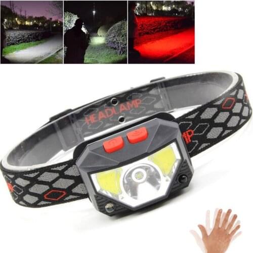 Powerful LED Headlamp flashlight Sensor Frontal Head Lamp Torches Light XPG COB white red light Headlight USB Battery camping