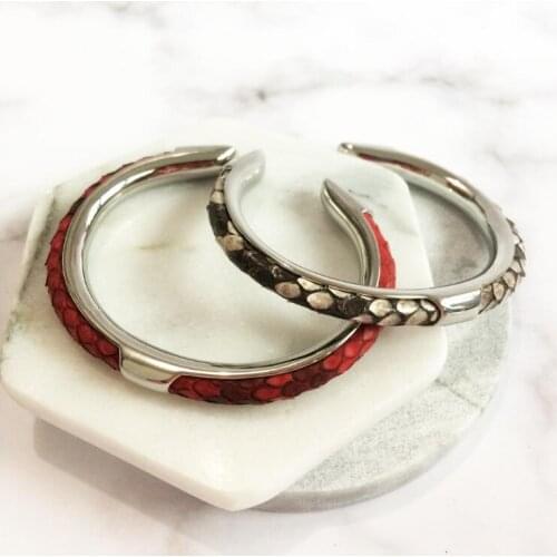 Mens Luxury Python Leather Bracelets With Steel C Shape Python Stingray Watch Brand Genuine Leather Strap Bracelet Br-125