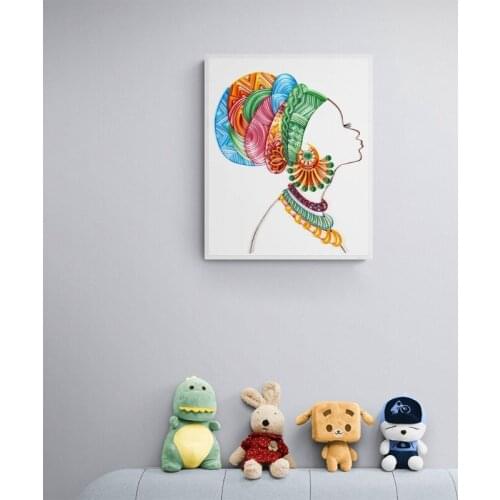 3D African Woman Quilling Paper Filigree Painting Kit Handmade Wall Art Decal Stickers DIY Crafts for Home Decor 20 Inch