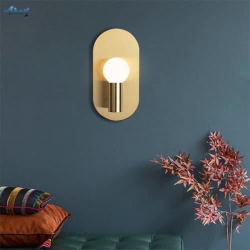 Nordic Brass Wall Lamps Living Room Bedside Bedroom Copper Aisle Background Wall Sconces Lights Corridor Mirror Front Lighting