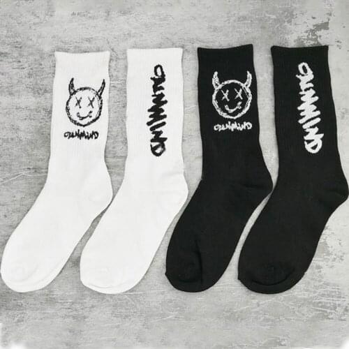 1Pair Japanese Cotton Cartoon Pattern Hip Hop Style Breathable Mid Tube Socks Skateboard Soft Long Sports Sock for Men Women