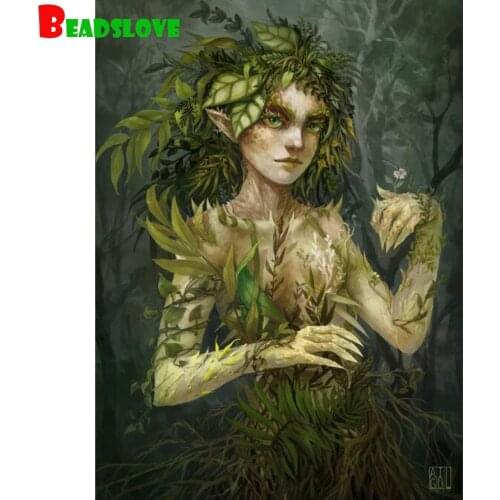 Wallpaper Diy Diamond Painting leaf woman girl Diamond Embroidery Decor Picture Rhinestones Mosaic Cross Stitch abstract B82