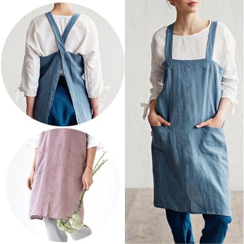 Cross Back Linen Apron Japanese Apron Linen Cross Over Apron No Ties Solid Color Simplicity Apron Pinafore Apron For Woman Gifts