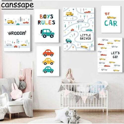 Traffic Rules Posters Childrens Toy Car Canvas Prints Nursery Wall Art Painting Nordic Art Poster Kids Bedroom Decoration