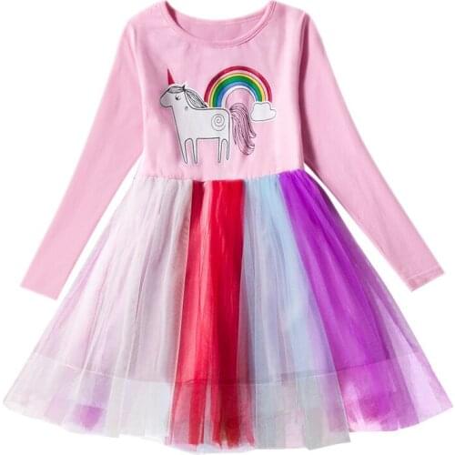 New Girls Rainbow Unicorn Dress Carnival Party For Kids Clothes Girls Dress 2020 Children Cute Pony Birthday Baby Dresses