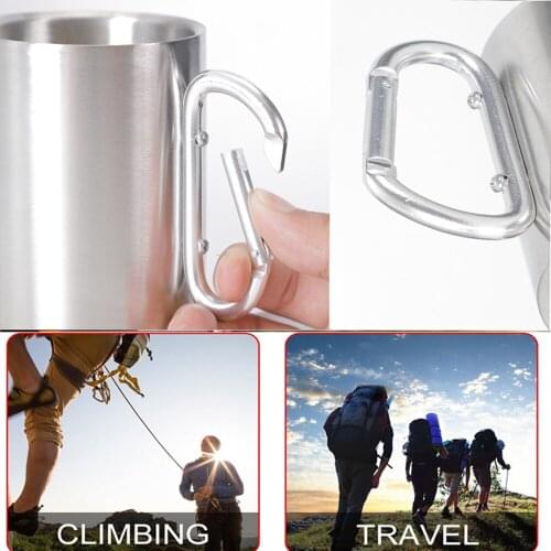 Outdoor Stainless Steel Cup Camping Traveling Outdoor Cup Aluminum Alloy Double Walled Stainless Steel Mug With Carabiner Hiking
