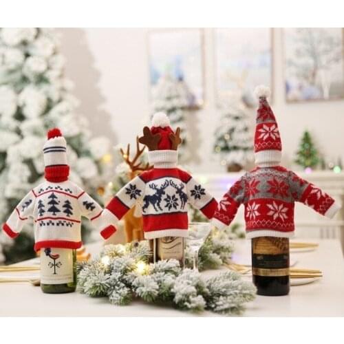 Christmas Wine Bottle Covers Knitted Sweater Holiday Cover Set Christmas Party Festival Dinner Table Decoration