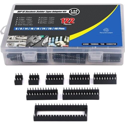 SHGO HOT-122Pcs 2.54mm Pitch DIP IC Sockets Solder Type Adaptor DIP-8 6 14 16 18 24 28 40Pins