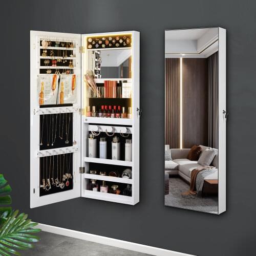 Jewelry Cabinet Armoire with Mirror, Wall-Mounted Space Saving Jewelry Storage Organizer Hanging Wall Mirror Jewelry Storage