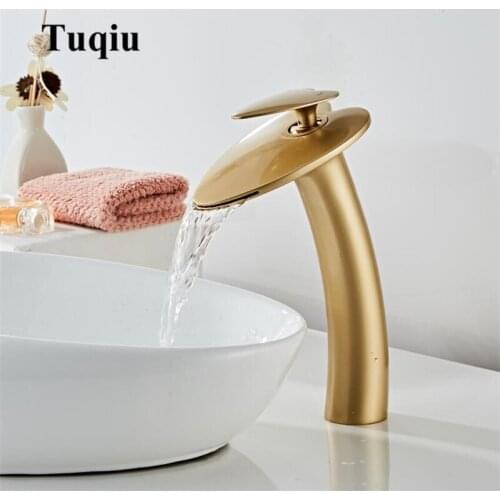 Basin Faucet Nickel Waterfall Faucet Brass Brushed Gold Bathroom Faucet Bathroom Basin Faucet Mixer Tap Hot and Cold Sink faucet