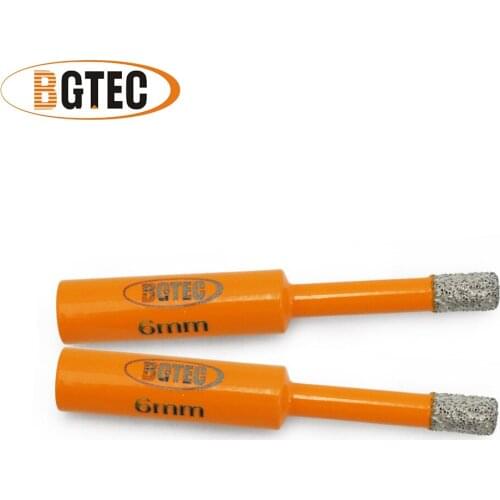 BGTEC 2pcs Dia 6mm Dry Vaccum Brazed Diamond drilling bits Masonry marble drill core bits Round shank drill bits
