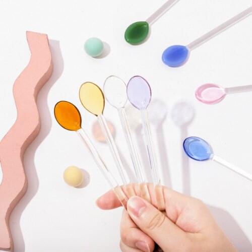 Heat-Resistant Glass Spoons Colored Glass Teaspoons Crystal Clear Petite Teaspoons Coffee Mixing Tea Stirrers Kitchen Supplies