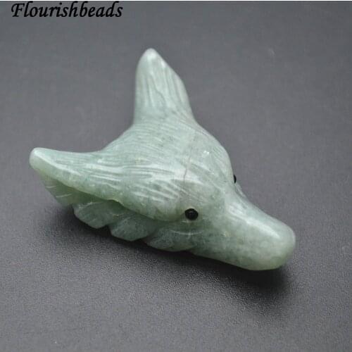 High Quality Natural Green Aventurine Jade Carved Wolf Head Stone Pendant 5pc Per Lot