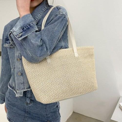 Women Summer Beach Vintage Handmade Knitted Straw Rattan Bag Shoulder Bags Boho Woven Handbag Tote Shopping Bags