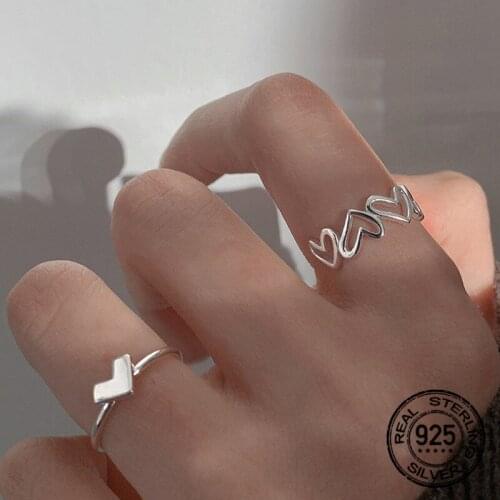 Hollow Heart Opening Rings Irregular S925 Silver For Women Couple Fashion Korean New Trendy Punk Valentines Day Gift Jewelry