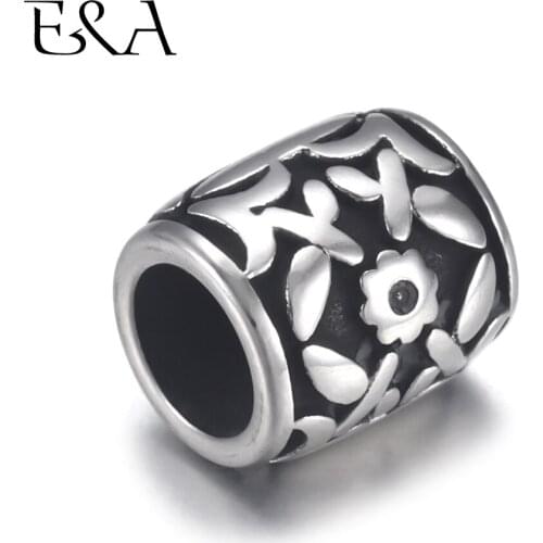 4pcs Stainless Steel Floral Barrel Tube Bead 6mm Large Hole for Jewelry Bracelet Making Metal Beads DIY Supplies Parts