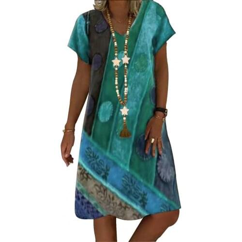 50% Hot Sales!!! Women Dress Printed Skin-friendly Summer Short Sleeve V Neck Skirt for Dating