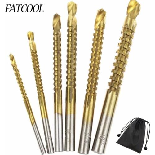 6pcs/lots 3-8mm Plastic Metal Hole Grooving Drill Saw Carpenter Woodworking Tools Titanium Coated HSS Drill Bit Electric Drill
