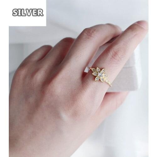 925 Anillos Silver 18K Gold Ring Female Sun Flower Lady Product Daisy Flower Girl Brand Jewelry Rhinestone Womens Accessories