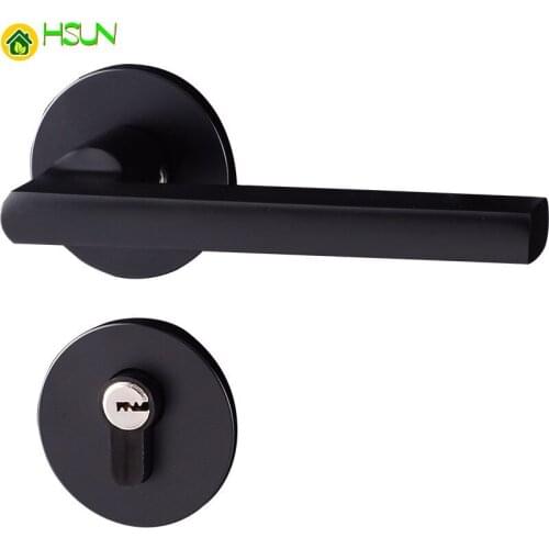 European Space Aluminum Door Lock Indoor Door Bedroom Black Split type Lock Holding Hand Lock Hardware Solid