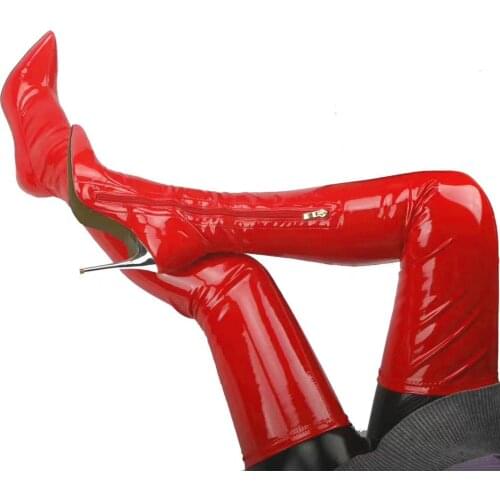 BERZIMER Sexy Women Thigh High Boots Cosplay Elastic Side Zip High Heels Boots Zapatos Botas Shoes Woman Large Size 39 43 45 47