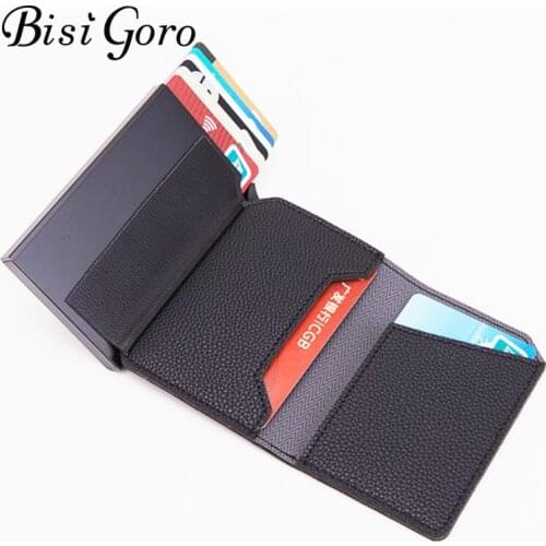 BISI GORO 2021 Smart Card Wallet Anti-theft Credit Card Holder Carbon Fiber RFID Pop-up Clutch Multi Unisex Case Single Box