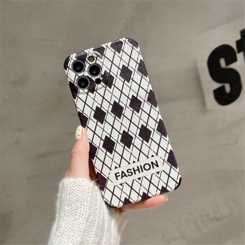 Retro korean geometry diamond Plaid art Phone Case For iPhone 12 11 Pro Max Xs Max X Xr 7 8 Plus Lens Protection Case Cute Cover