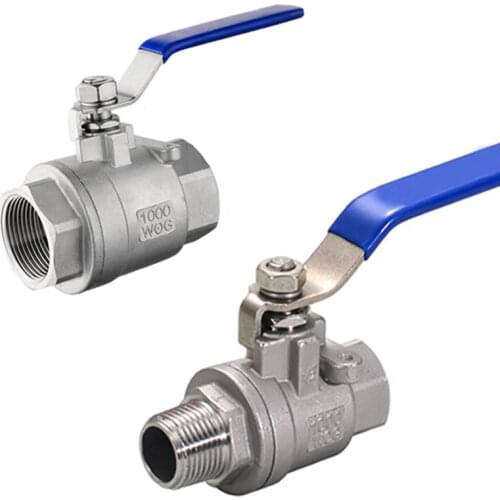 304 Stainless Steel Two Piece Ball Valve 1/4 3/8 1/2 3/4 2" BSPT Female x Male Full Port Ball Valve Water Gas Oil Switch Adapter